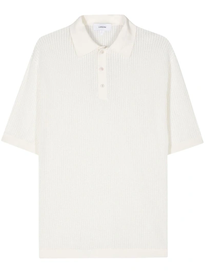 Shop Lardini Open-knit Polo Shirt In White