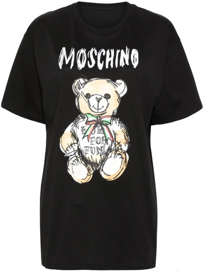 Shop Moschino T-shirt With Teddy Bear Print In Black