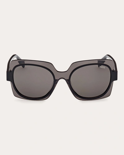 Shop Emilio Pucci Women's Black Ep0199 Bi-layer Sunglasses
