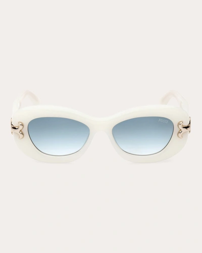 Shop Emilio Pucci Women's Ivory Fishtail Logo Oval Sunglasses In White