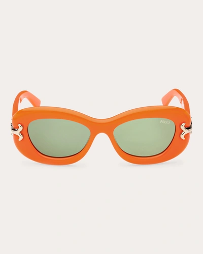 Shop Emilio Pucci Women's Orange Fishtail Logo Oval Sunglasses