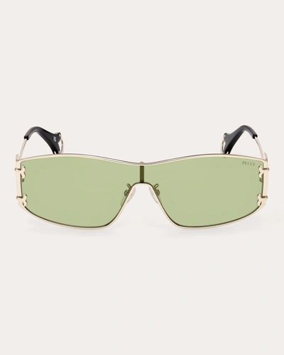 Shop Emilio Pucci Women's Pale Green Cutout Logo Shield Sunglasses