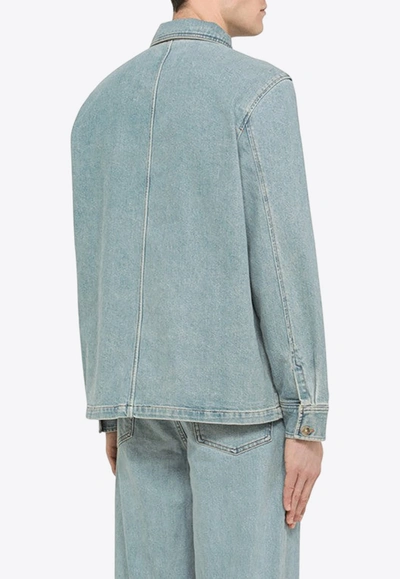 Shop Apc Buttoned Denim Shirt In Blue