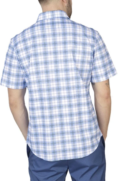 Shop Tailorbyrd Windowpane Knit Short Sleeve Shirt In Blue Byrd