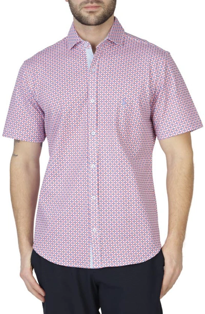 Tailorbyrd Retro Geo Knit Short Sleeve Shirt In Blush Pink