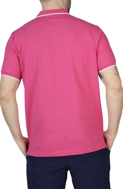 Shop Tailorbyrd Micro Tipped Piqué Zip Polo In Flamingo Pink