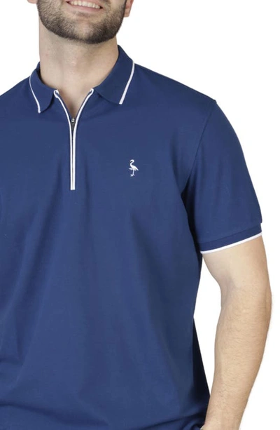 Shop Tailorbyrd Micro Tipped Piqué Zip Polo In Navy