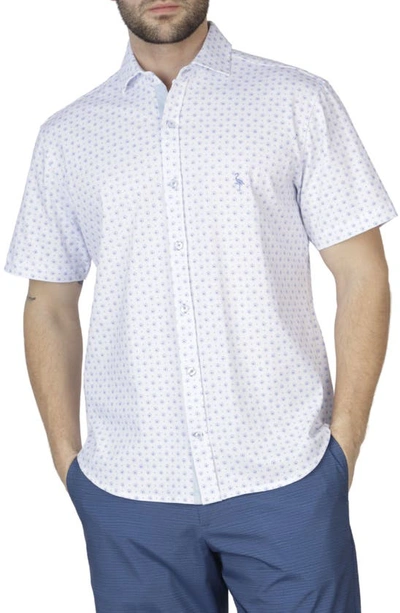 Shop Tailorbyrd Geo Floral Knit Short Sleeve Shirt In White Dove