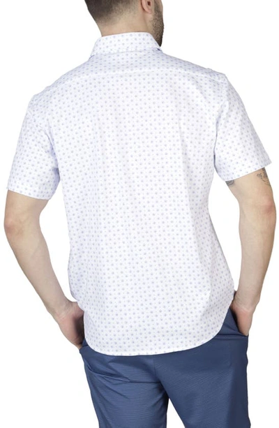 Tailorbyrd Geo Floral Knit Short Sleeve Shirt In White Dove