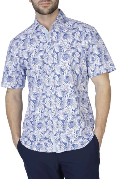 Tailorbyrd Leaves Knit Short Sleeve Shirt In Admiral Blue