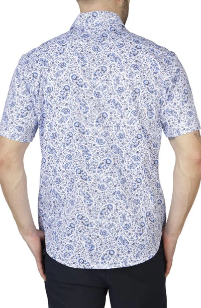 Shop Tailorbyrd Floral Paisley Short Sleeve Shirt In Delft Blue
