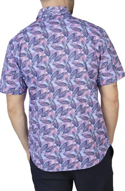 Tailorbyrd Tropical Leaves Knit Short Sleeve Shirt In Navy