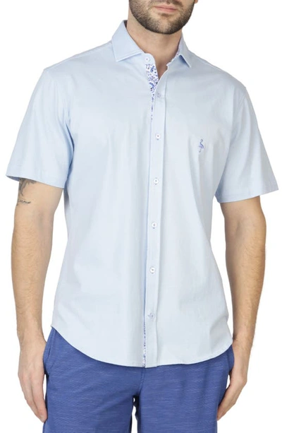 Shop Tailorbyrd Solid Knit Short Sleeve Shirt In Blue Byrd