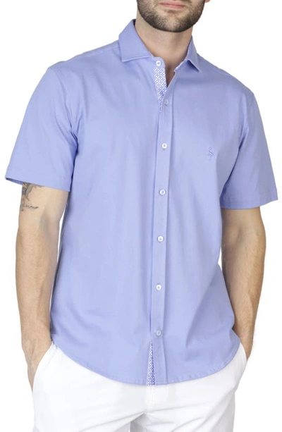 Shop Tailorbyrd Getaway Solid Knit Short Sleeve Shirt In Cloudberry