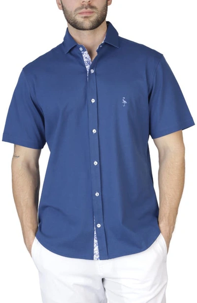 Shop Tailorbyrd Getaway Solid Knit Short Sleeve Shirt In Navy