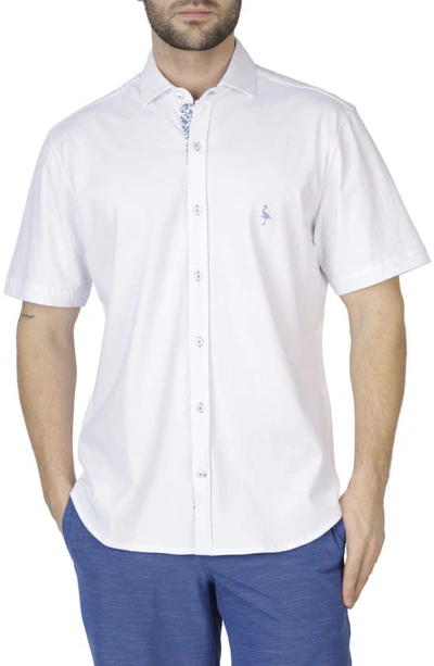 Shop Tailorbyrd Getaway Solid Knit Short Sleeve Shirt In White Dove