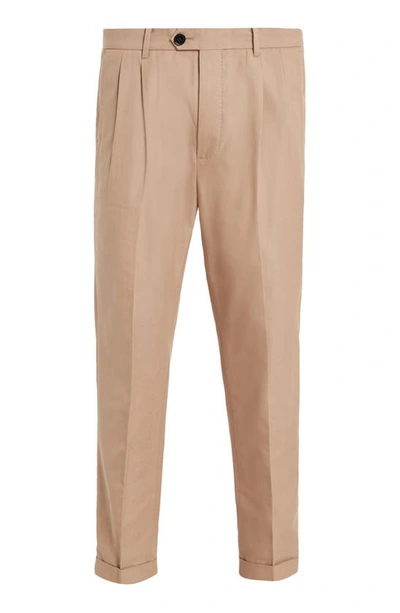 Shop Allsaints Tallis Pleated Cotton & Wool Trousers In Toffee Taupe