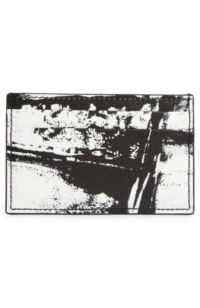 Shop Alexander Mcqueen Fold Pattern Leather Card Holder In Black/ White