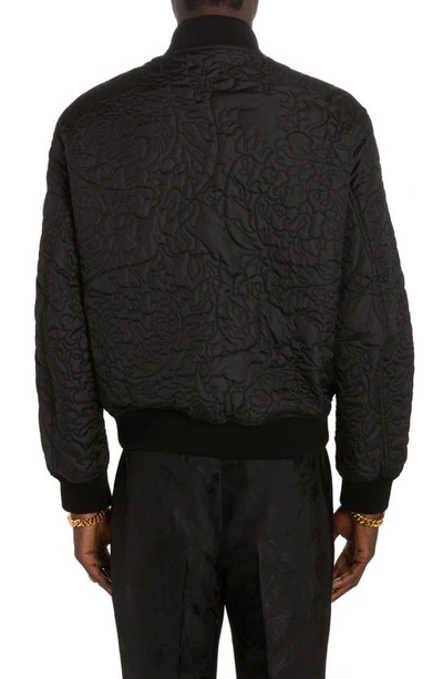 Shop Versace Barocco Quilted Nylon Bomber Jacket In Black