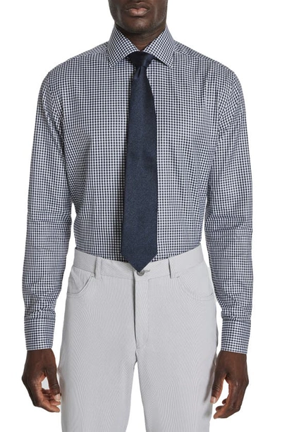 Shop Jack Victor Royland Check Herringbone Dress Shirt In Navy