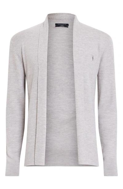 Shop Allsaints Mode Slim Fit Merino Wool Cardigan In Cool Grey