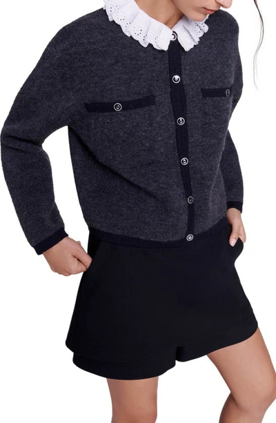 Shop Maje Mestino Cardigan With Removable Collar In Grey