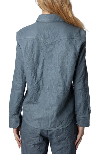 Shop Zadig & Voltaire Thelma Cuir Froisse Leather Shirt In Light Blue