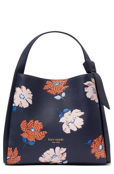 Shop Kate Spade Knott Dotty Floral Embossed Leather Satchel In Parisian Navy Multi
