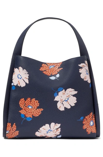 Shop Kate Spade New York Knott Dotty Floral Embossed Leather Satchel In Parisian Navy Multi