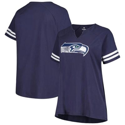 Shop Fanatics Branded Navy Seattle Seahawks Plus Size Raglan Notch Neck T-shirt