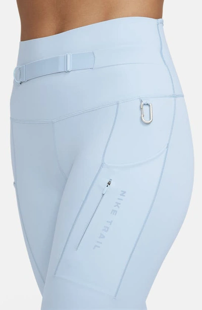Shop Nike Go Trail High Waist Pocket Leggings With Detachable Pack In Light Armory Blue/khaki