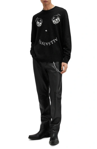 Shop Allsaints Smile Saints Wool Blend Sweater In Cinder Black/ Ecru