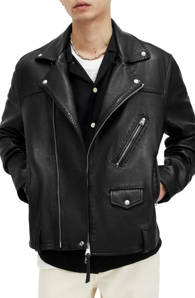 Shop Allsaints Warner Relaxed Fit Whipstitch Leather Biker Jacket In Black