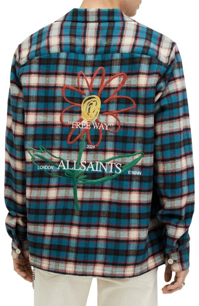 Shop Allsaints Crayo Plaid Relaxed Fit Button-up Shirt In Sur Blue