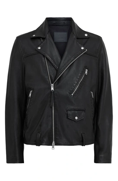 Shop Allsaints Warner Relaxed Fit Whipstitch Leather Biker Jacket In Black