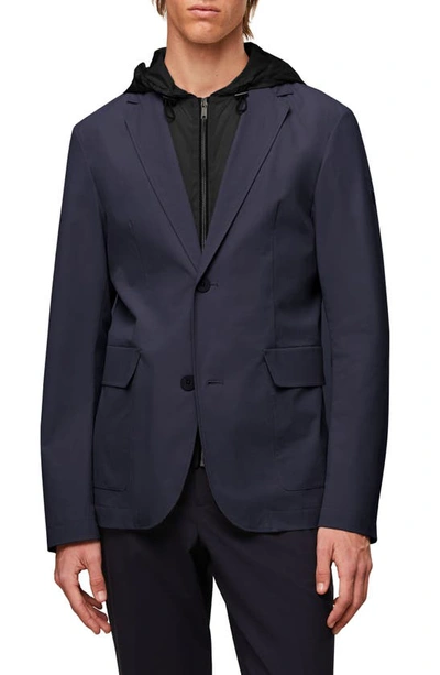 Shop Alphatauri Oboss V5.y7.01 Water Resistant Packable Blazer With Removable Hooded Bib In Navy