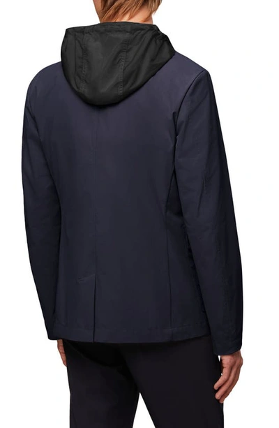 Shop Alphatauri Oboss V5.y7.01 Water Resistant Packable Blazer With Removable Hooded Bib In Navy