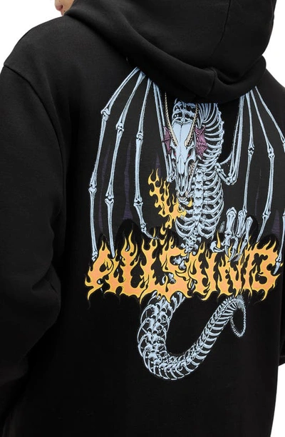 Shop Allsaints Dragon Skull Graphic Hoodie In Jet Black