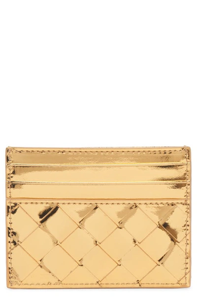 Shop Bottega Veneta Intrecciato Metallic Leather Card Case In Gold/ Brass
