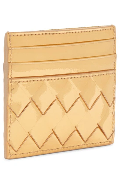 Shop Bottega Veneta Intrecciato Metallic Leather Card Case In Gold/ Brass