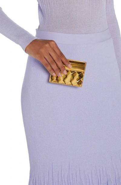 Bottega Veneta Intrecciato Leather Credit Card Case In Gold/ Brass
