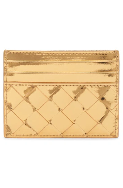 Shop Bottega Veneta Intrecciato Metallic Leather Card Case In Gold/ Brass