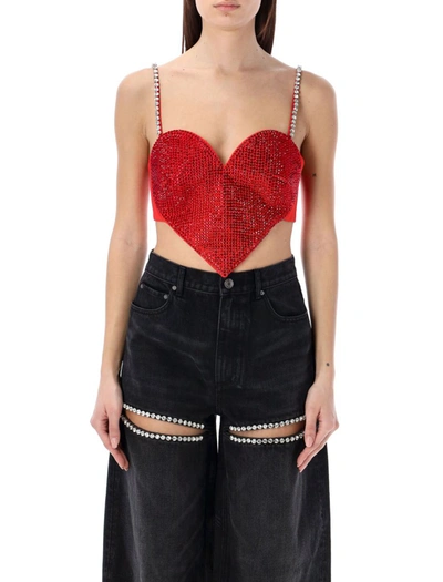 Shop Area Crystal Trim Heart Top In Scarlet