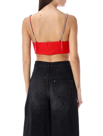 Area Crystal Embellished Stretch Virgin Wool Heart Top In Scarlet