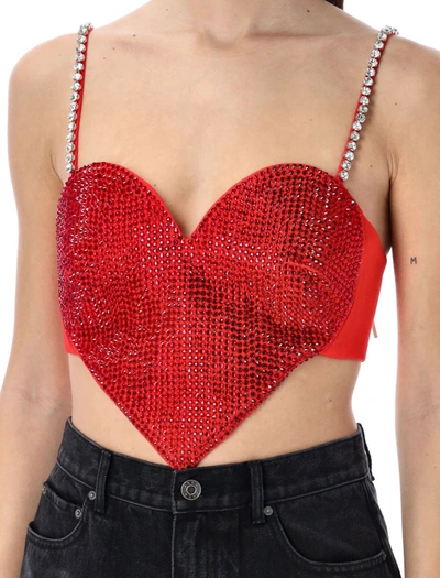 Area Crystal Embellished Stretch Virgin Wool Heart Top In Scarlet