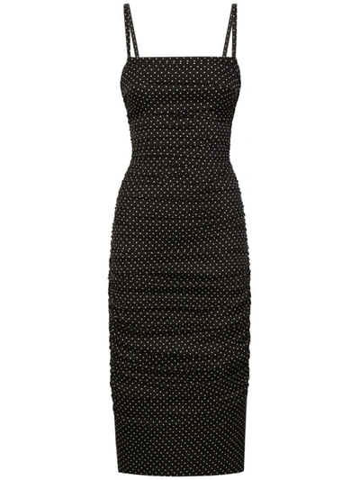 Shop Dolce & Gabbana Polka Dot Midi Dress In Black