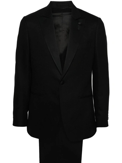 Shop Lardini Spa Single-breasted Crepe Suit In Black