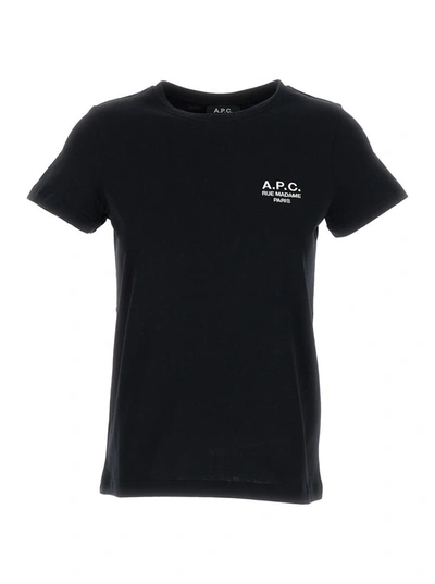 Shop Apc Black Crewneck T-shirt With Logo In Cotton Woman