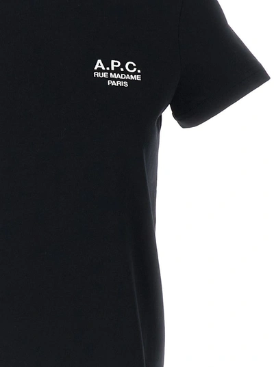 Shop Apc Black Crewneck T-shirt With Logo In Cotton Woman