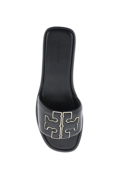 Shop Tory Burch Double T Leather Slides In Black